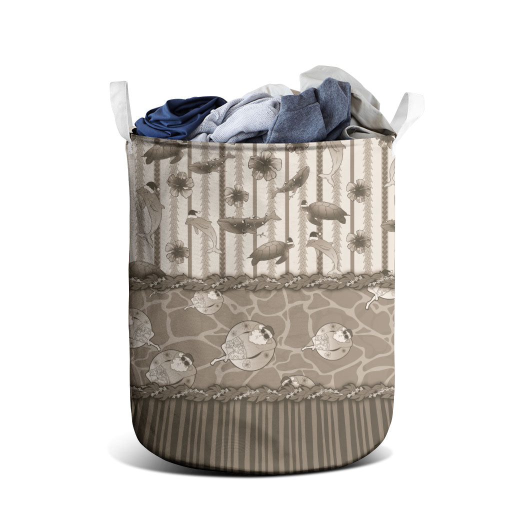 Hawaii Christmas In July Laundry Basket Beige Mele Kalikimaka Sea Animals DT05 - Polynesian Pride