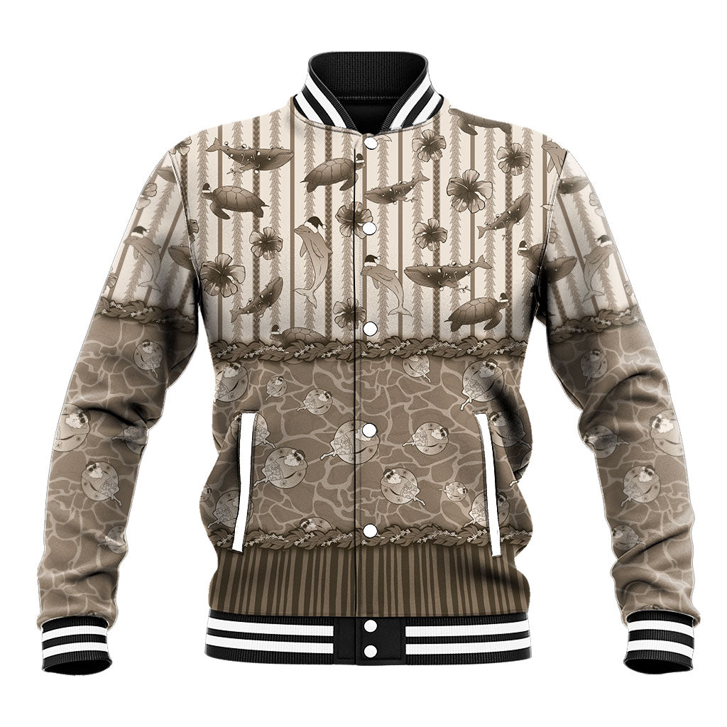 Hawaii Christmas In July Baseball Jacket Beige Mele Kalikimaka Sea Animals DT05 Unisex Beige - Polynesian Pride
