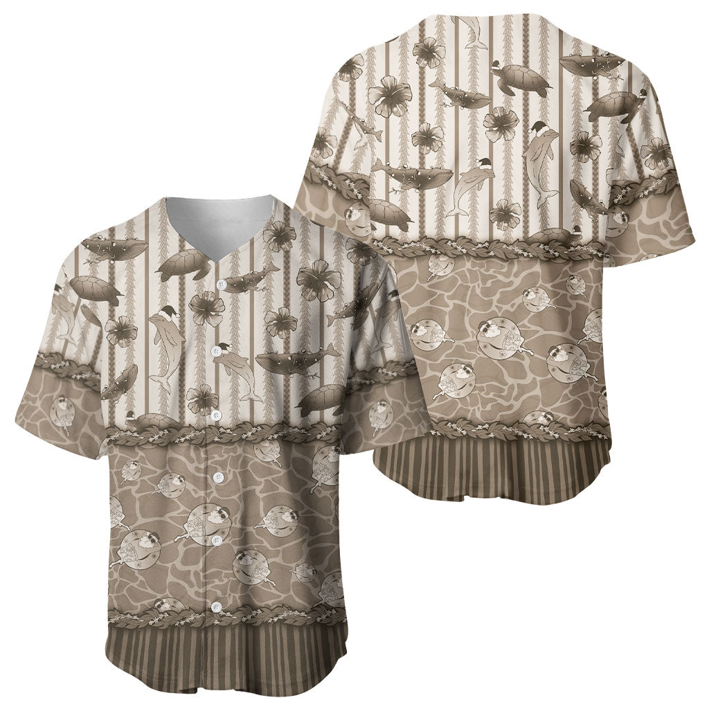 Hawaii Christmas In July Baseball Jersey Beige Mele Kalikimaka Sea Animals DT05 - Polynesian Pride