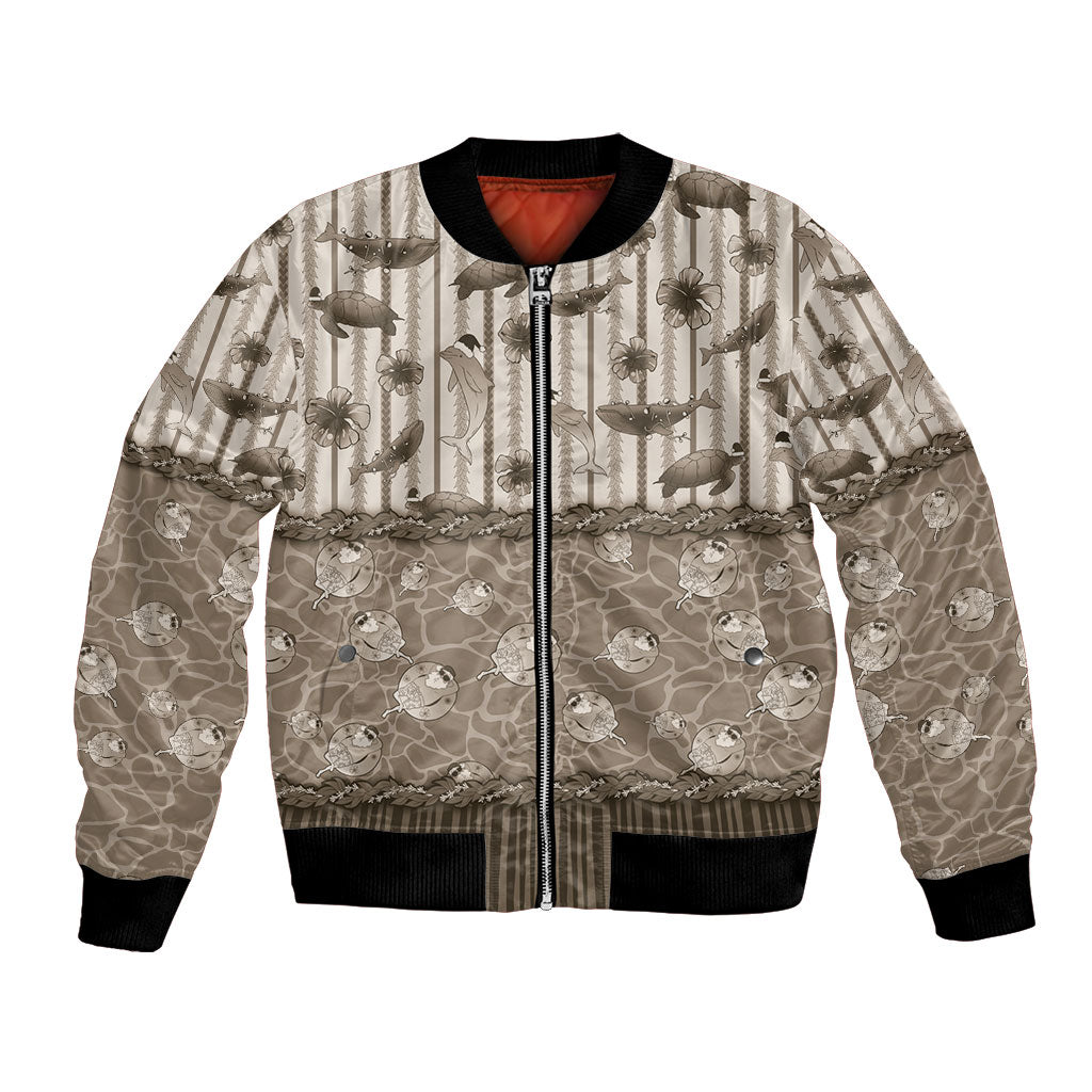 Hawaii Christmas In July Bomber Jacket Beige Mele Kalikimaka Sea Animals