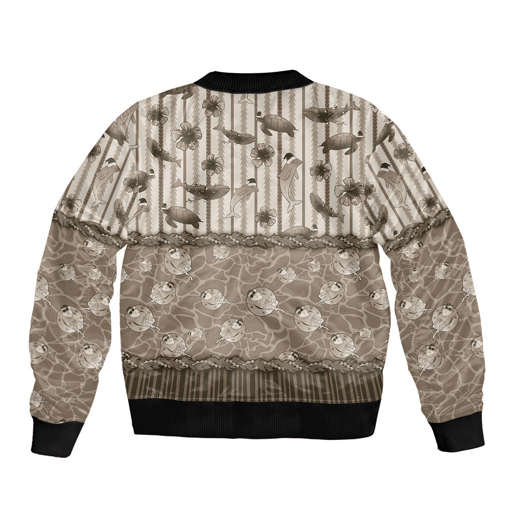 Hawaii Christmas In July Bomber Jacket Beige Mele Kalikimaka Sea Animals