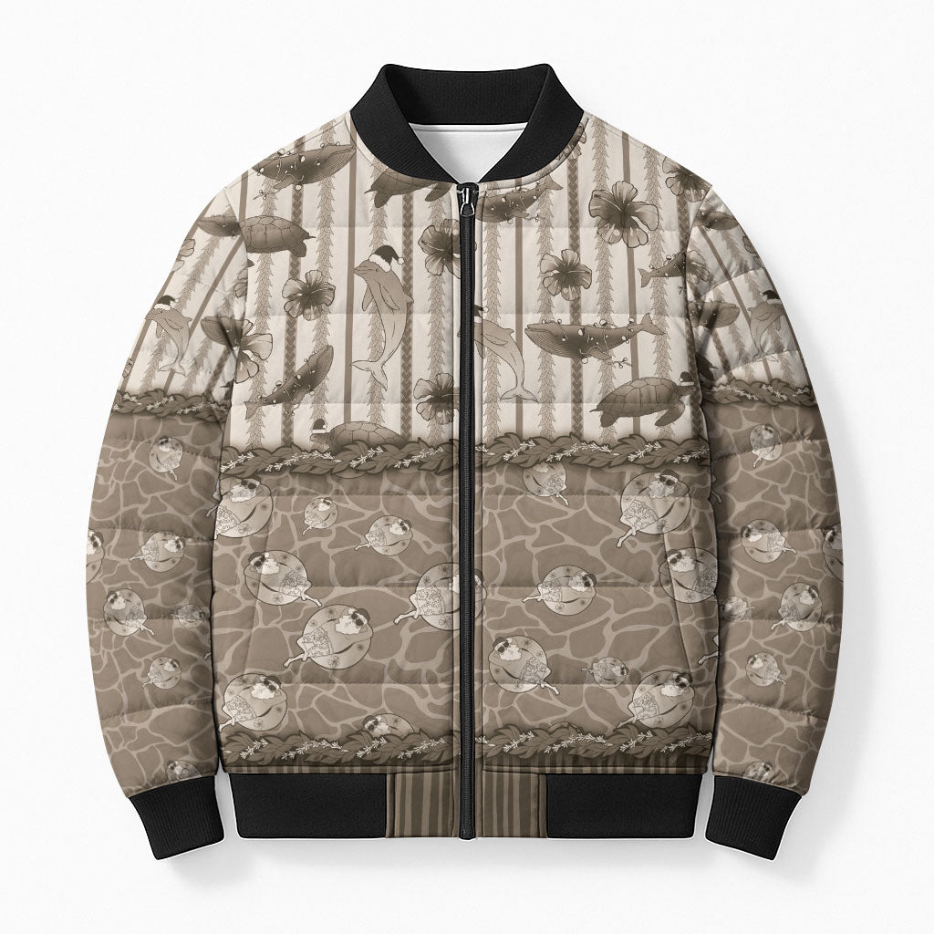 Hawaii Christmas In July Bomber Puffer Jacket Beige Mele Kalikimaka Sea Animals DT05 Unisex Beige - Polynesian Pride