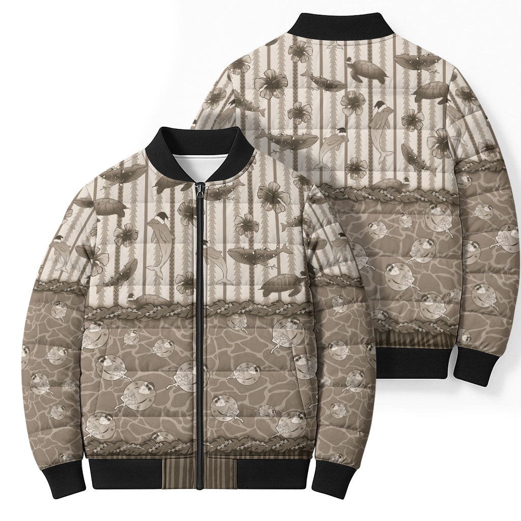 Hawaii Christmas In July Bomber Puffer Jacket Beige Mele Kalikimaka Sea Animals DT05 - Polynesian Pride