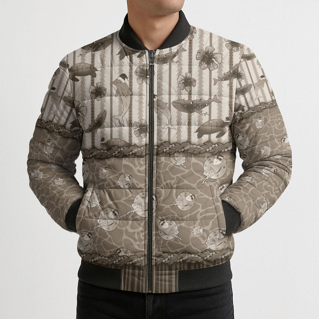 Hawaii Christmas In July Bomber Puffer Jacket Beige Mele Kalikimaka Sea Animals DT05 - Polynesian Pride