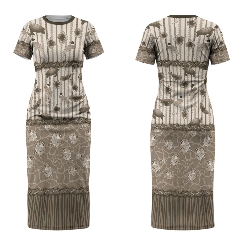 Hawaii Christmas In July Couples Matching Short Sleeve Bodycon Dress and Hawaiian Shirt Beige Mele Kalikimaka Sea Animals DT05 - Polynesian Pride
