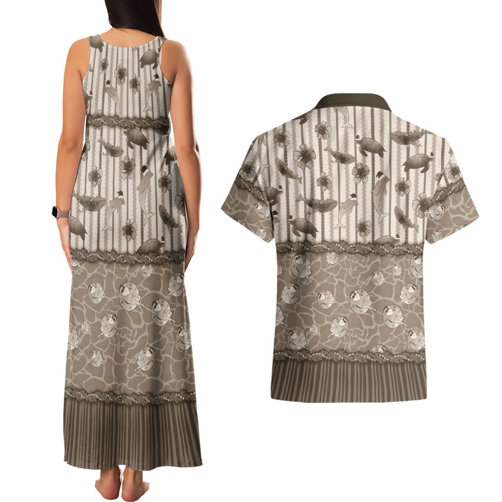 Hawaii Christmas In July Couples Matching Tank Maxi Dress and Hawaiian Shirt Beige Mele Kalikimaka Sea Animals DT05 - Polynesian Pride