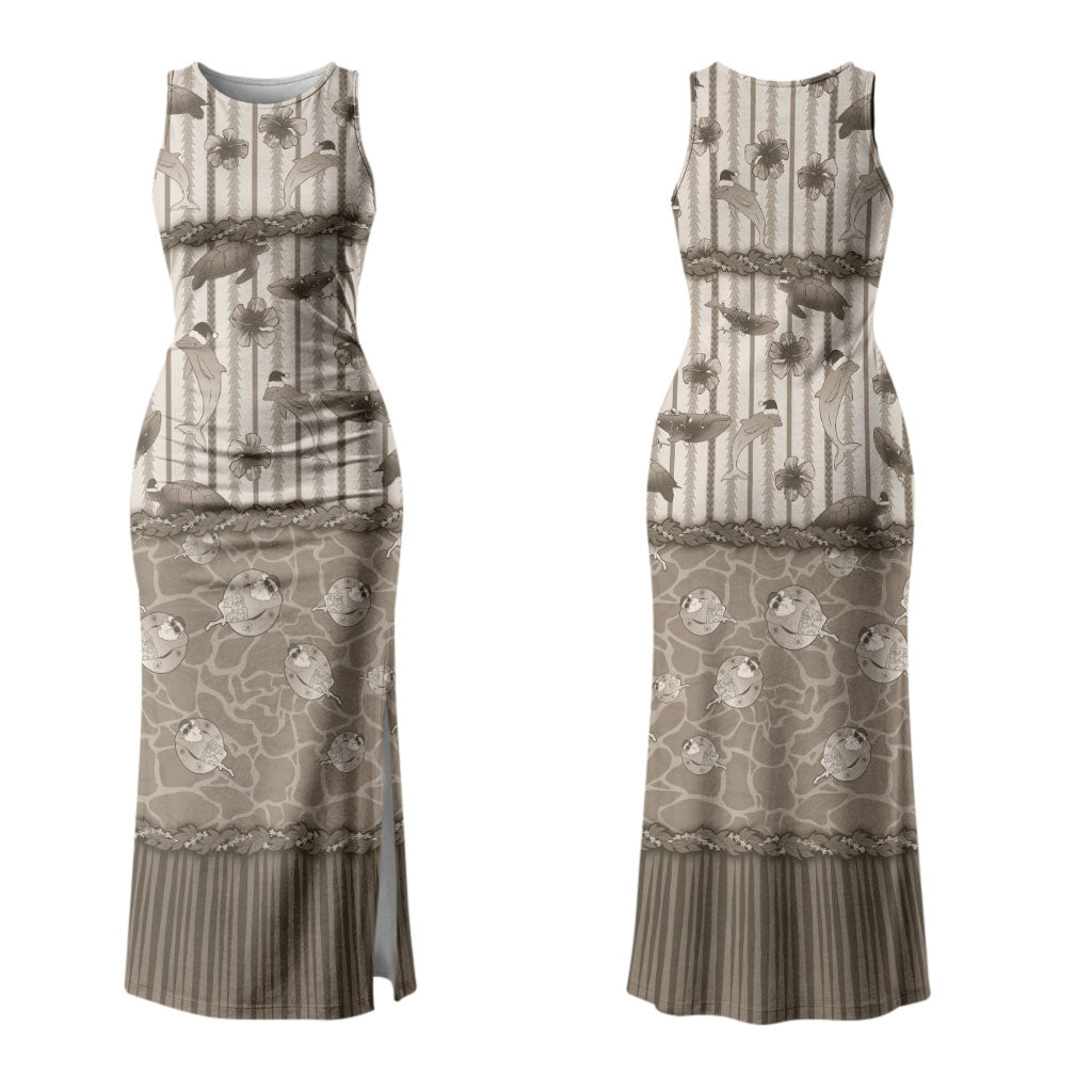 Hawaii Christmas In July Couples Matching Tank Maxi Dress and Hawaiian Shirt Beige Mele Kalikimaka Sea Animals DT05 - Polynesian Pride