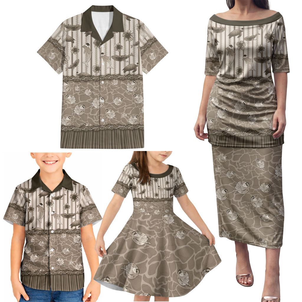 Hawaii Christmas In July Family Matching Puletasi and Hawaiian Shirt Beige Mele Kalikimaka Sea Animals DT05 - Polynesian Pride