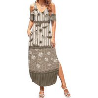 Hawaii Christmas In July Family Matching Summer Maxi Dress and Hawaiian Shirt Beige Mele Kalikimaka Sea Animals DT05 Mom's Dress Beige - Polynesian Pride