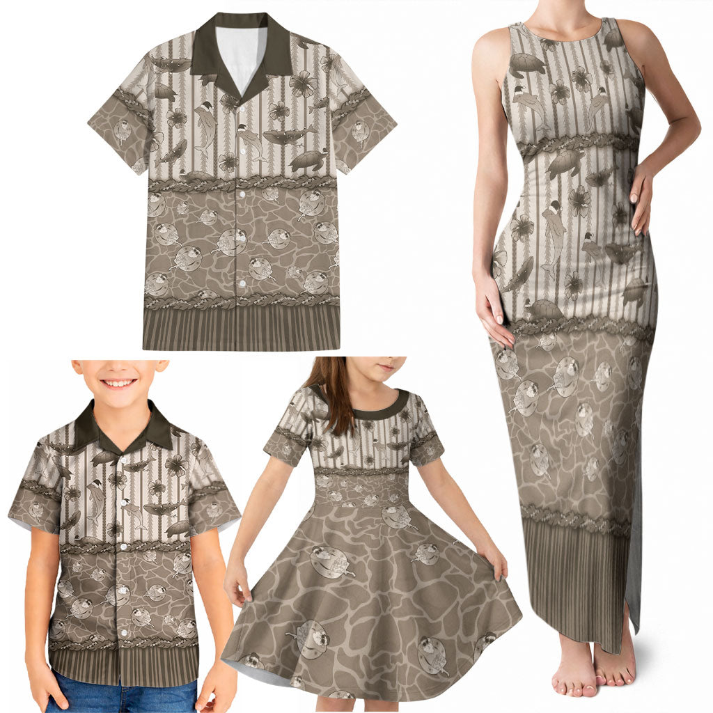 Hawaii Christmas In July Family Matching Tank Maxi Dress and Hawaiian Shirt Beige Mele Kalikimaka Sea Animals DT05 - Polynesian Pride