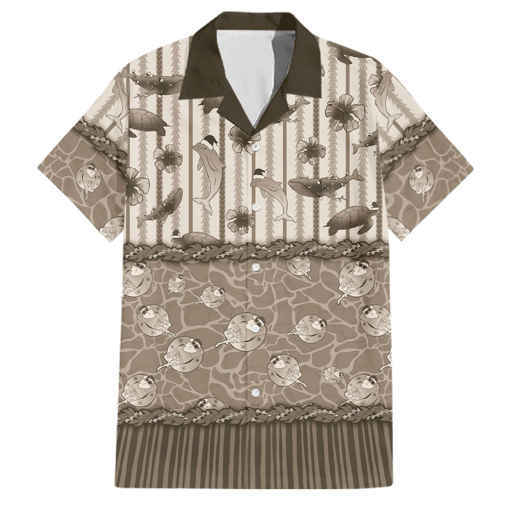 Hawaii Christmas In July Family Matching Tank Maxi Dress and Hawaiian Shirt Beige Mele Kalikimaka Sea Animals DT05 Dad's Shirt - Short Sleeve Beige - Polynesian Pride