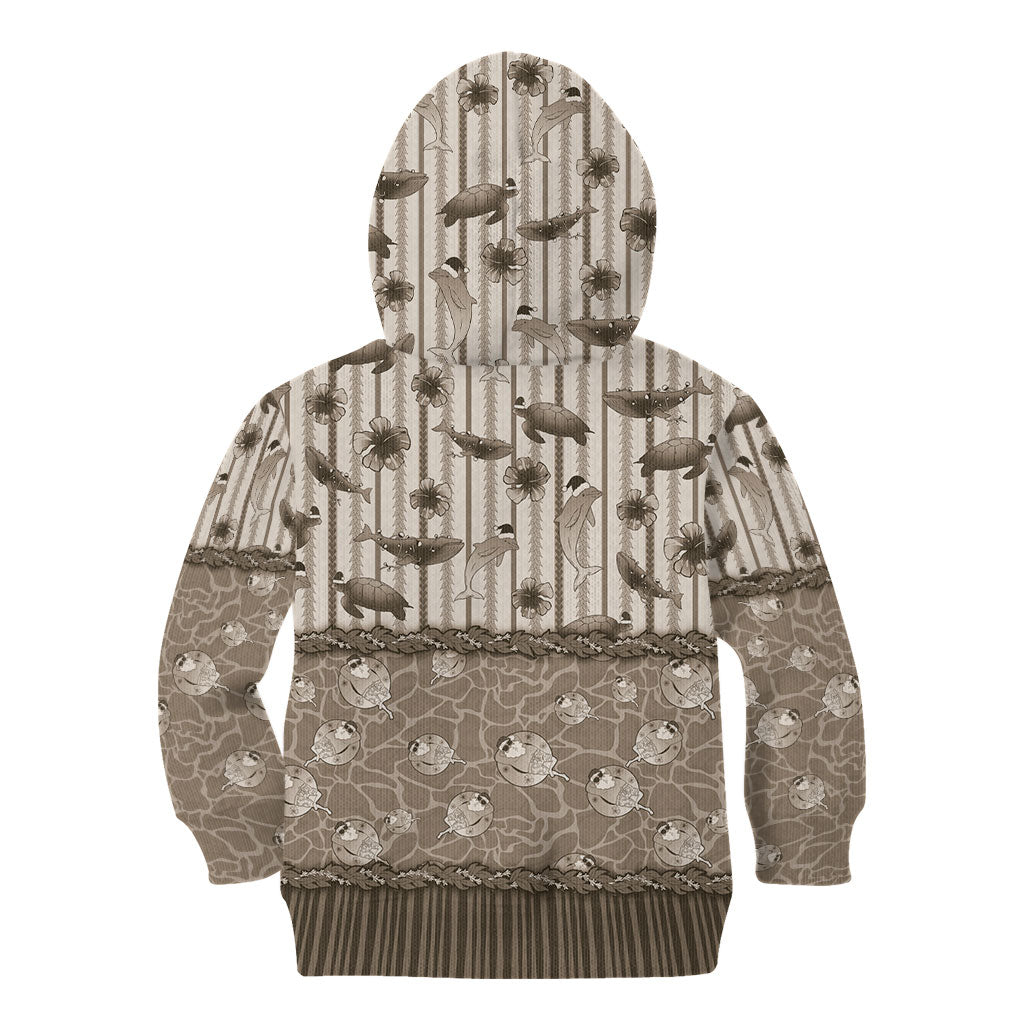 Hawaii Christmas In July Kid Hoodie Beige Mele Kalikimaka Sea Animals