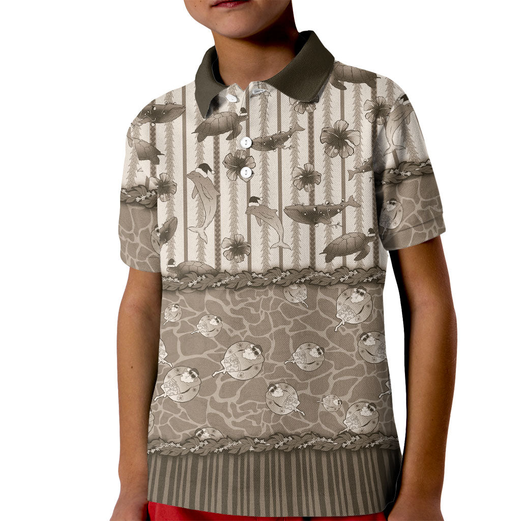 Hawaii Christmas In July Kid Polo Shirt Beige Mele Kalikimaka Sea Animals