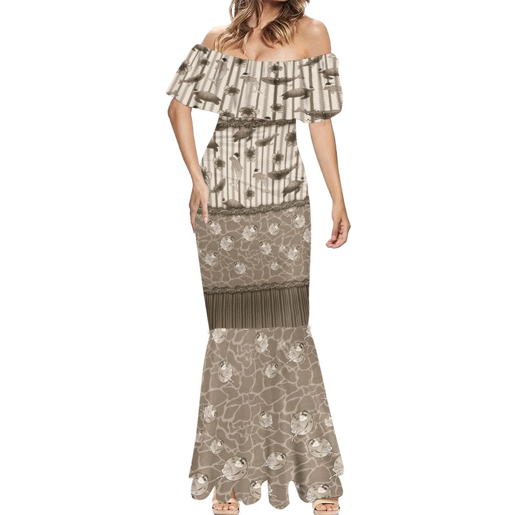 Hawaii Christmas In July Mermaid Dress Beige Mele Kalikimaka Sea Animals