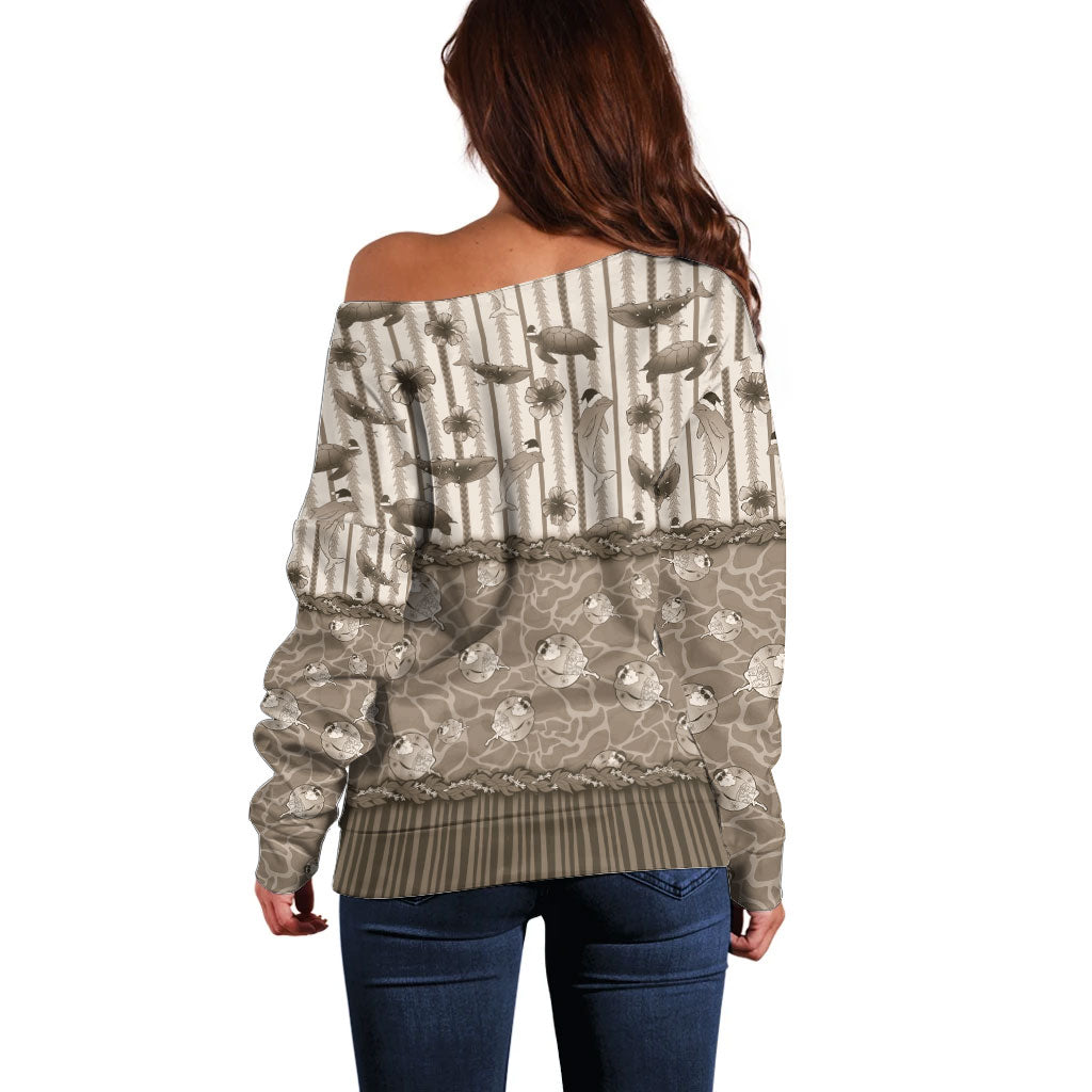 Hawaii Christmas In July Off Shoulder Sweater Beige Mele Kalikimaka Sea Animals DT05 - Polynesian Pride