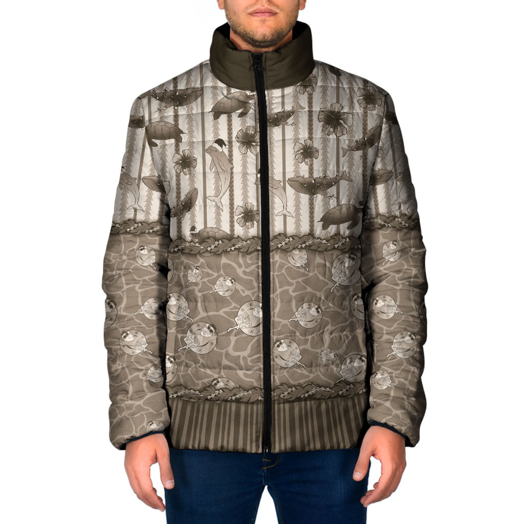 Hawaii Christmas In July Padded Jacket Beige Mele Kalikimaka Sea Animals DT05 Men Beige - Polynesian Pride