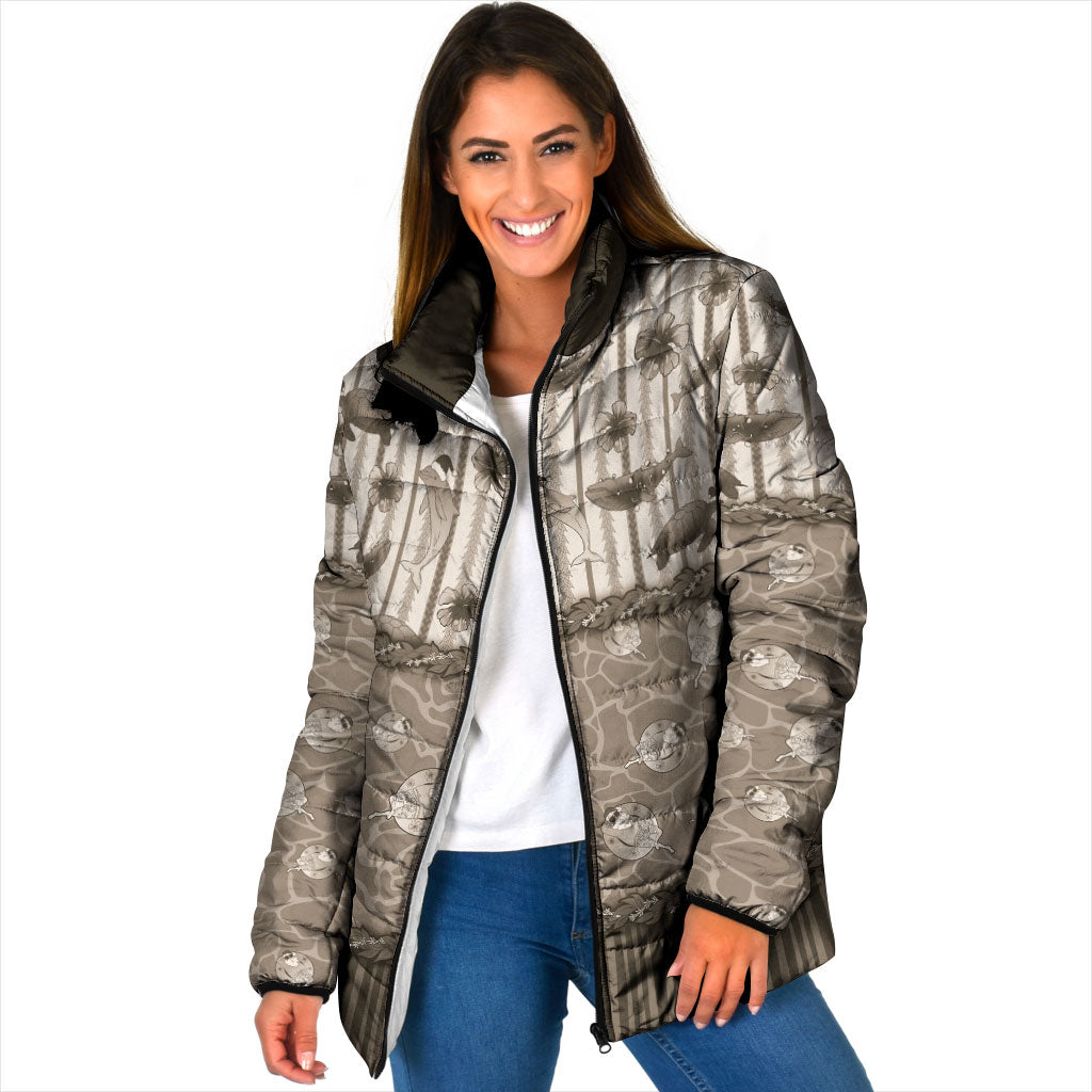 Hawaii Christmas In July Padded Jacket Beige Mele Kalikimaka Sea Animals DT05 Women Beige - Polynesian Pride