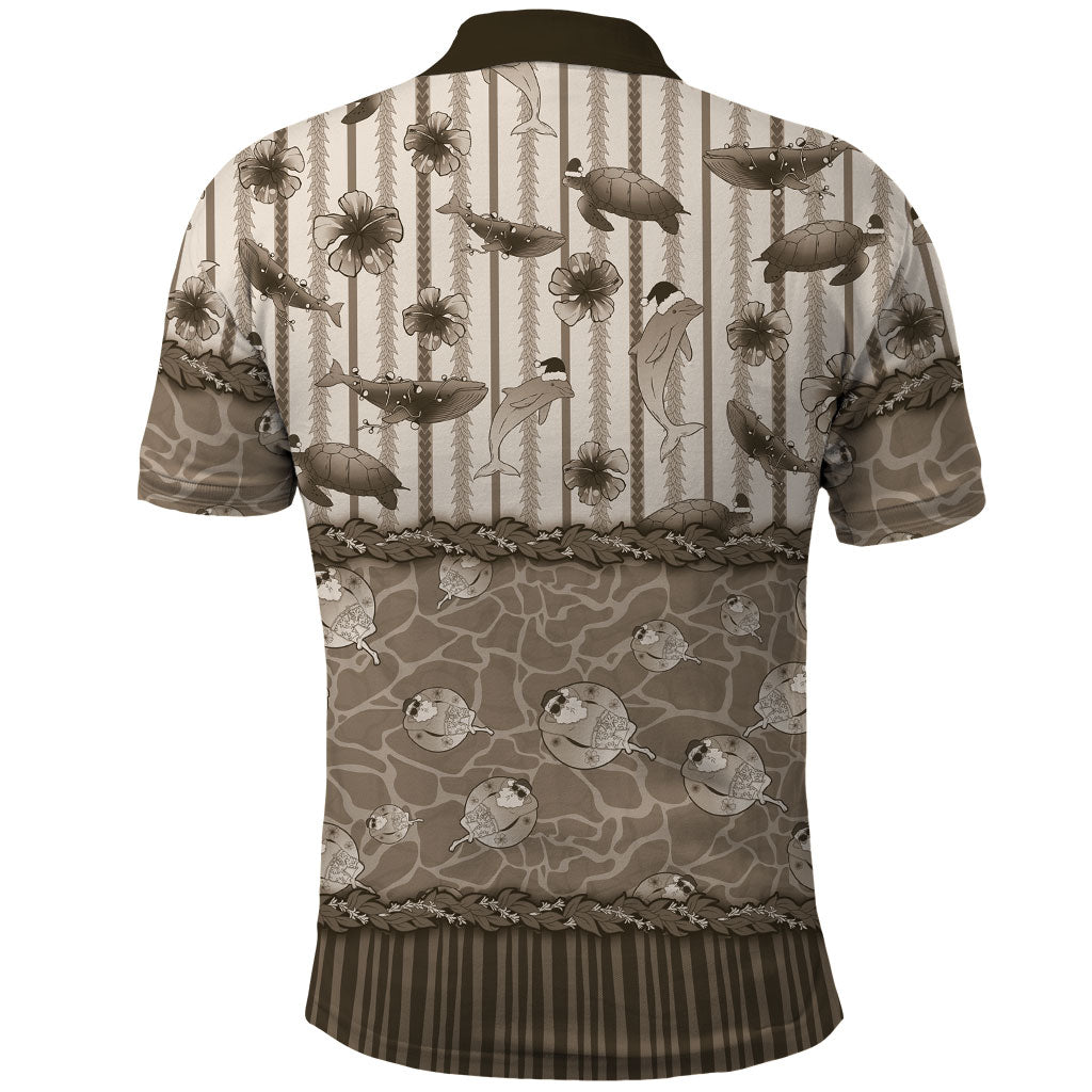 Hawaii Christmas In July Polo Shirt Beige Mele Kalikimaka Sea Animals
