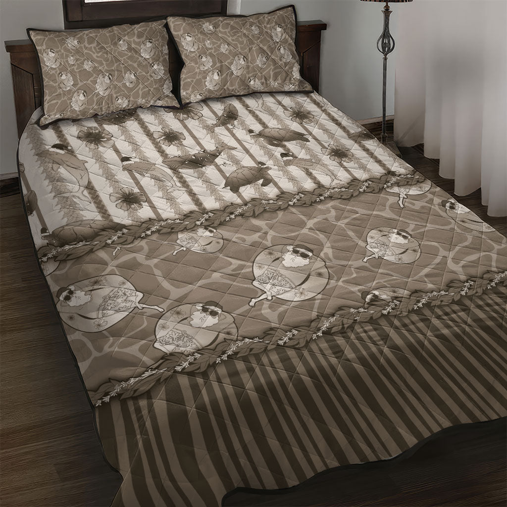 Hawaii Christmas In July Quilt Bed Set Beige Mele Kalikimaka Sea Animals DT05 Beige - Polynesian Pride