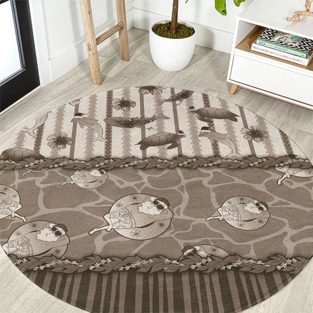 Hawaii Christmas In July Round Carpet Beige Mele Kalikimaka Sea Animals DT05 Beige - Polynesian Pride