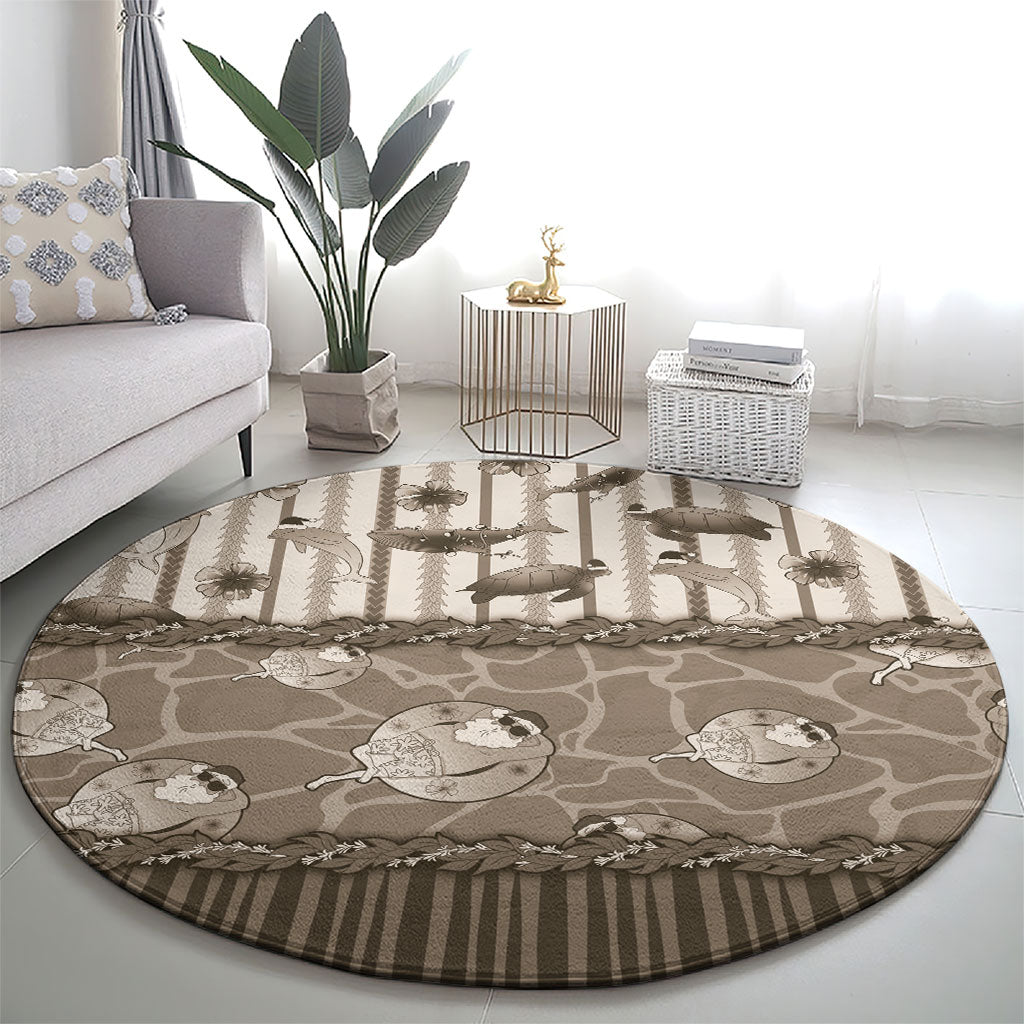 Hawaii Christmas In July Round Carpet Beige Mele Kalikimaka Sea Animals DT05 - Polynesian Pride