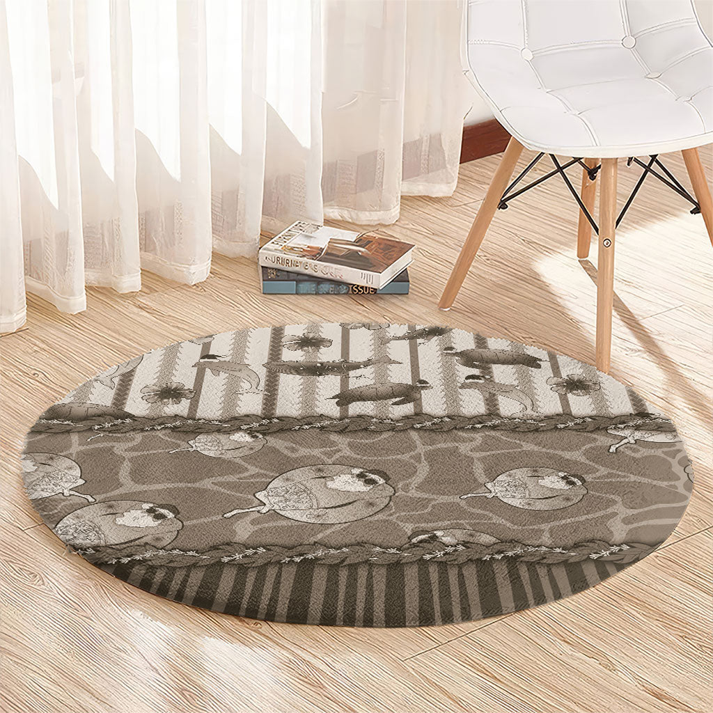 Hawaii Christmas In July Round Carpet Beige Mele Kalikimaka Sea Animals DT05 - Polynesian Pride