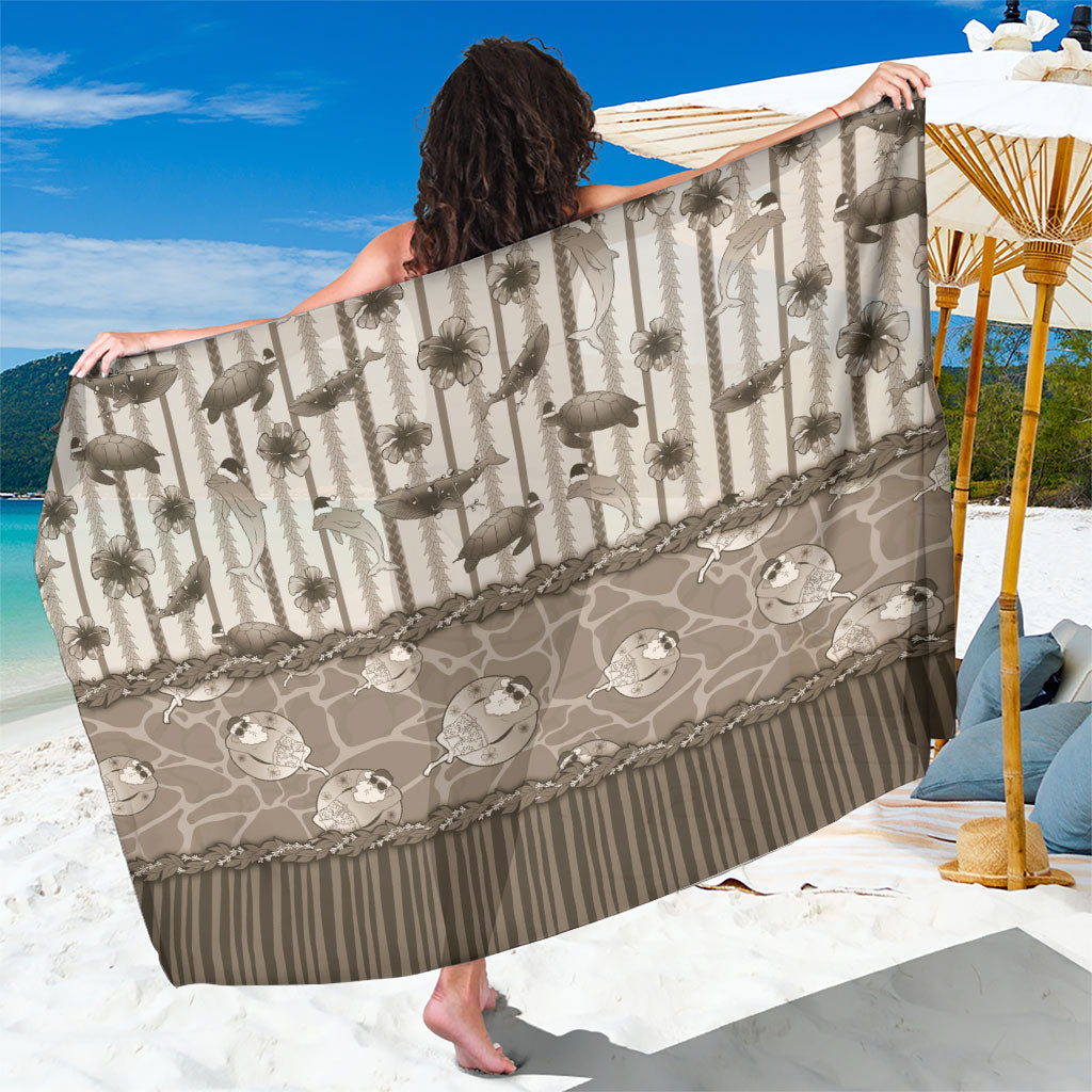 Hawaii Christmas In July Sarong Beige Mele Kalikimaka Sea Animals DT05 One Size 44 x 66 inches Beige - Polynesian Pride
