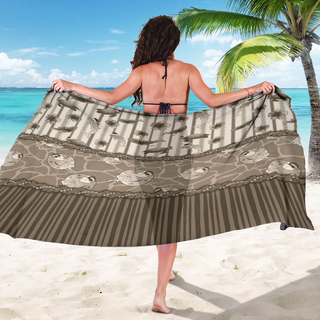 Hawaii Christmas In July Sarong Beige Mele Kalikimaka Sea Animals DT05 - Polynesian Pride