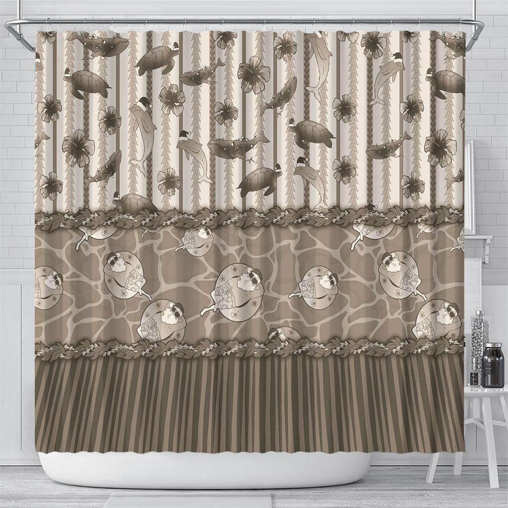 Hawaii Christmas In July Shower Curtain Beige Mele Kalikimaka Sea Animals DT05 - Polynesian Pride