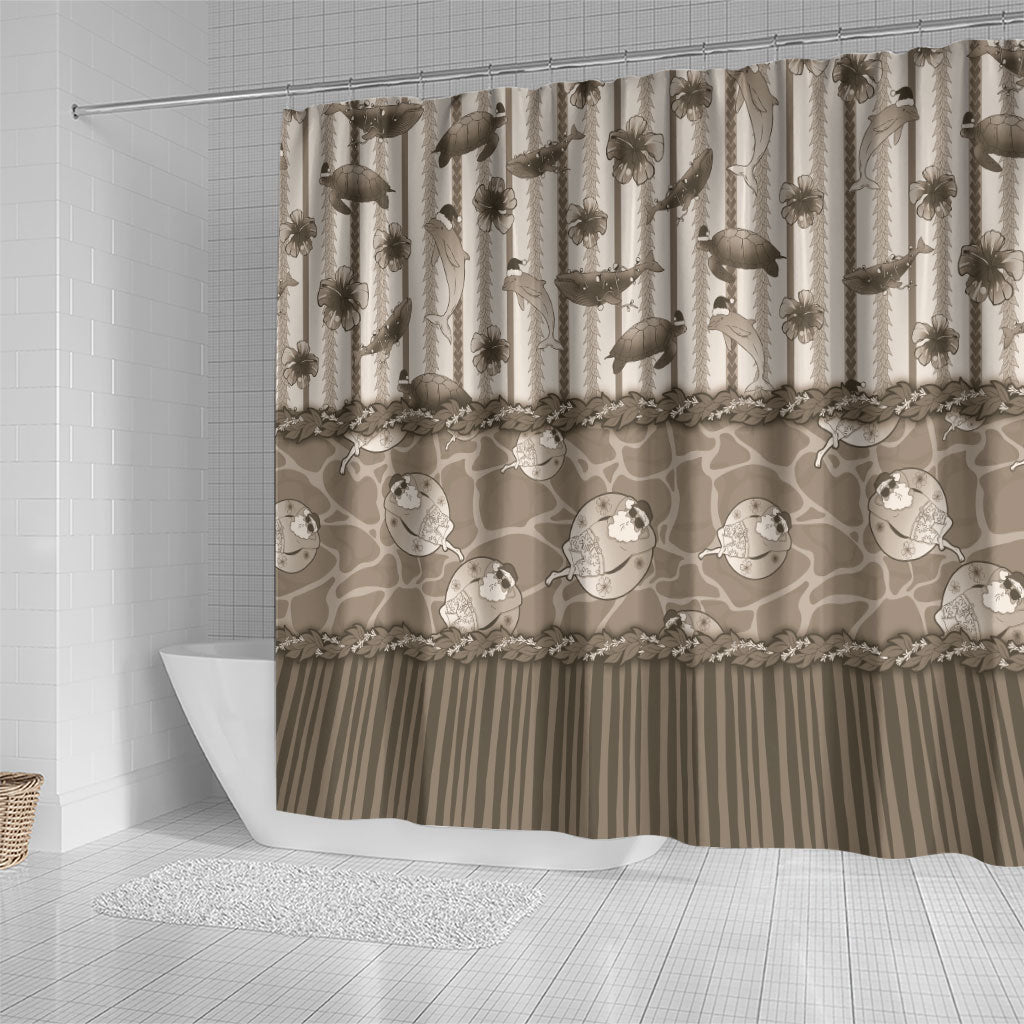 Hawaii Christmas In July Shower Curtain Beige Mele Kalikimaka Sea Animals DT05 - Polynesian Pride