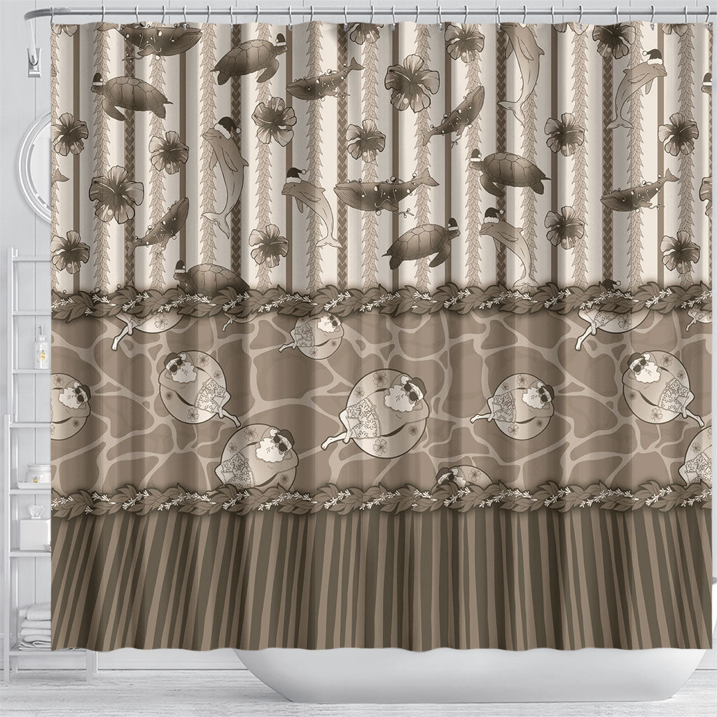 Hawaii Christmas In July Shower Curtain Beige Mele Kalikimaka Sea Animals DT05 - Polynesian Pride