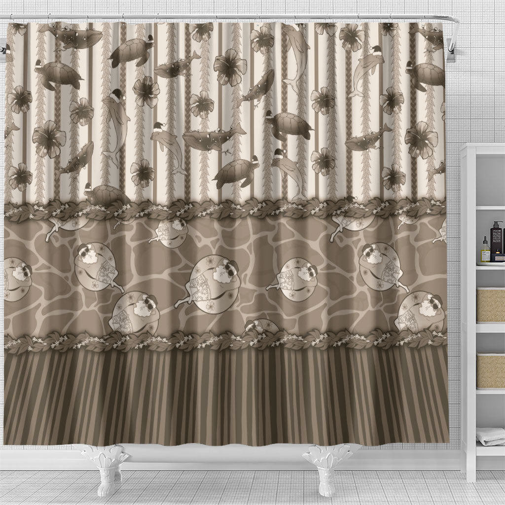 Hawaii Christmas In July Shower Curtain Beige Mele Kalikimaka Sea Animals DT05 - Polynesian Pride