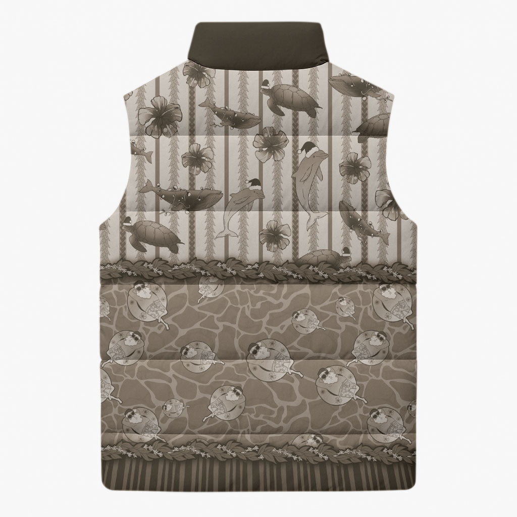 Hawaii Christmas In July Sleeveless Puffer Jacket Beige Mele Kalikimaka Sea Animals DT05 - Polynesian Pride