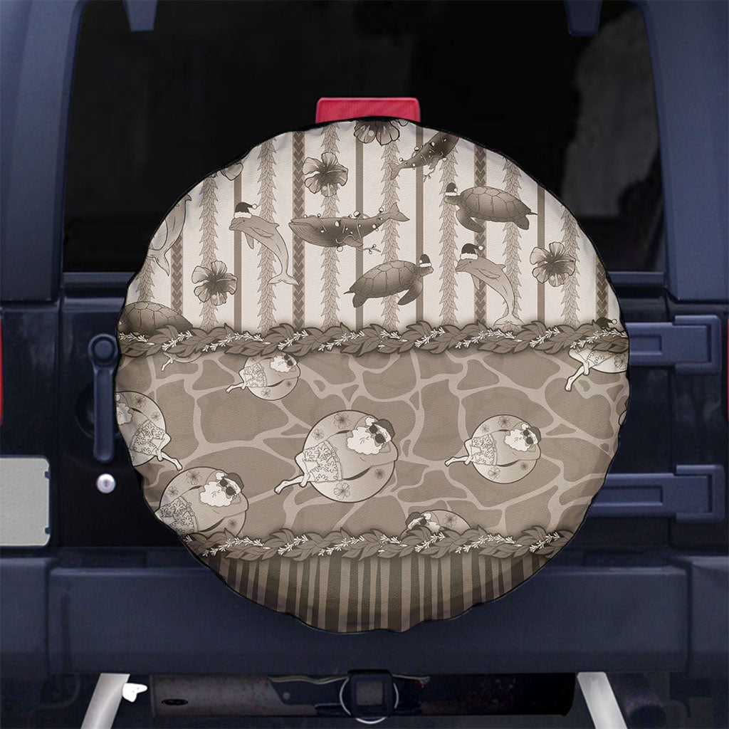 Hawaii Christmas In July Spare Tire Cover Beige Mele Kalikimaka Sea Animals DT05 No hole Beige - Polynesian Pride