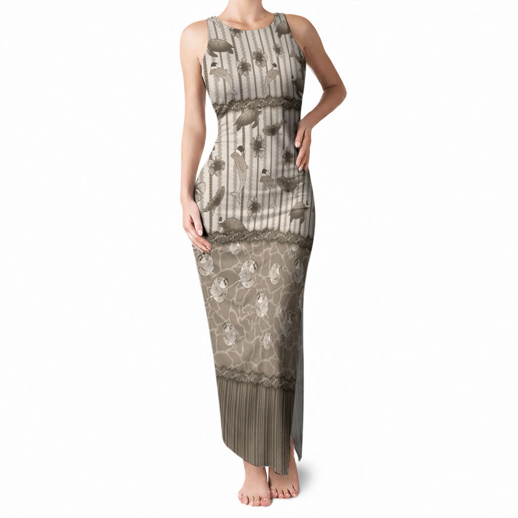 Hawaii Christmas In July Tank Maxi Dress Beige Mele Kalikimaka Sea Animals DT05 Women Beige - Polynesian Pride