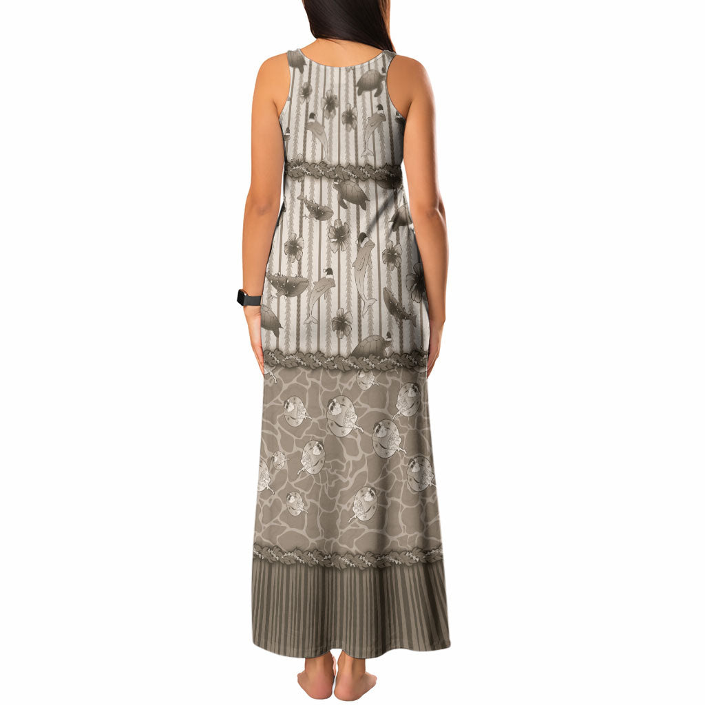 Hawaii Christmas In July Tank Maxi Dress Beige Mele Kalikimaka Sea Animals DT05 - Polynesian Pride