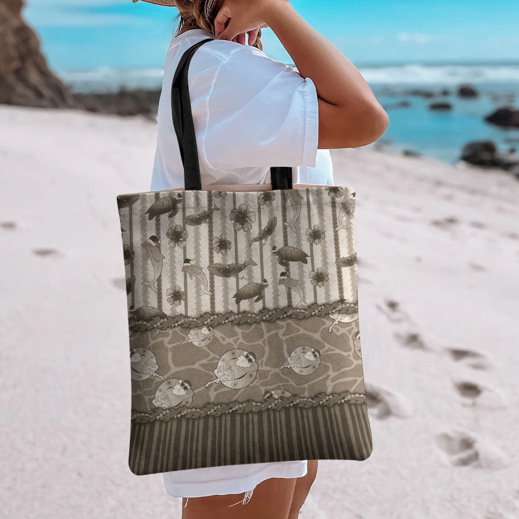 Hawaii Christmas In July Tote Bag Beige Mele Kalikimaka Sea Animals DT05 - Polynesian Pride