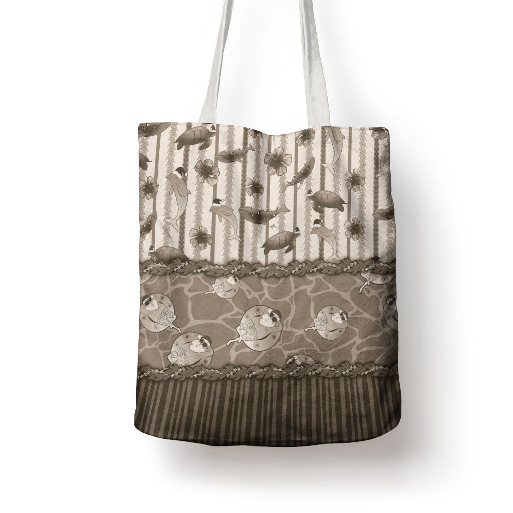 Hawaii Christmas In July Tote Bag Beige Mele Kalikimaka Sea Animals DT05 - Polynesian Pride