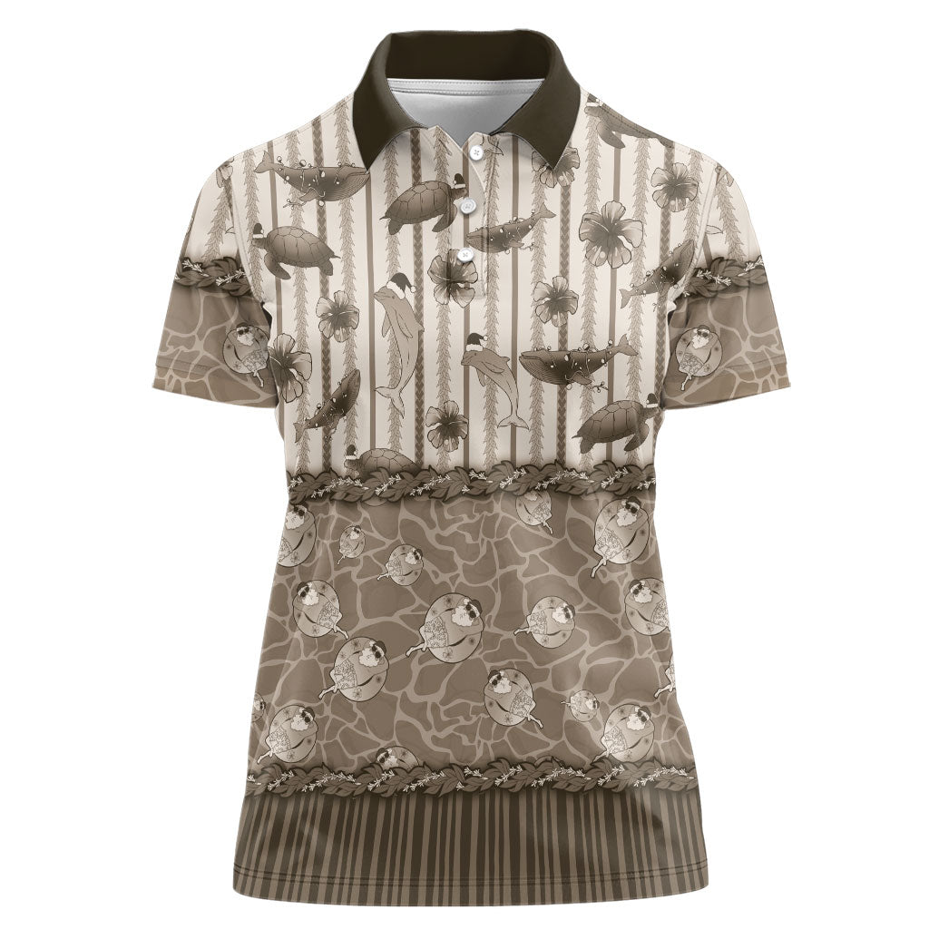 Hawaii Christmas In July Women Polo Shirt Beige Mele Kalikimaka Sea Animals DT05 Female Beige - Polynesian Pride