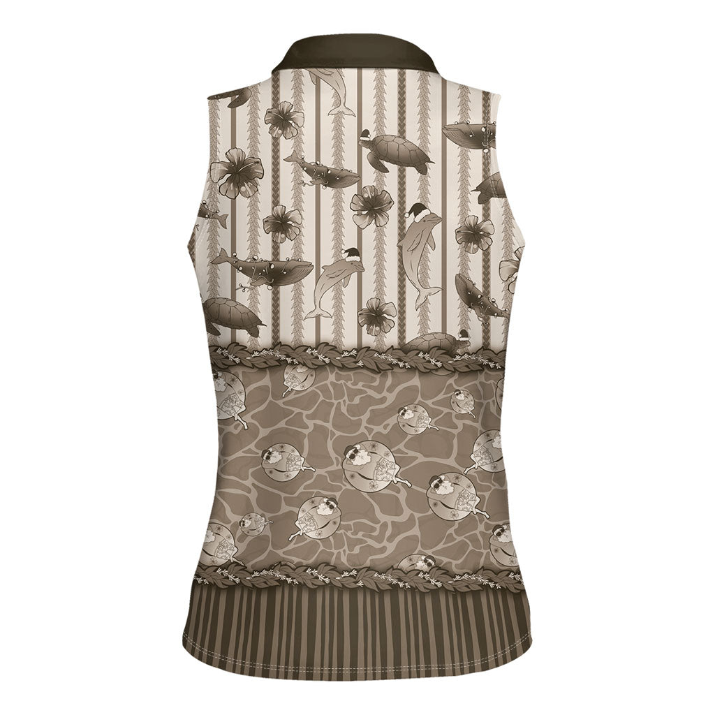 Hawaii Christmas In July Women Sleeveless Polo Shirt Beige Mele Kalikimaka Sea Animals DT05 - Polynesian Pride