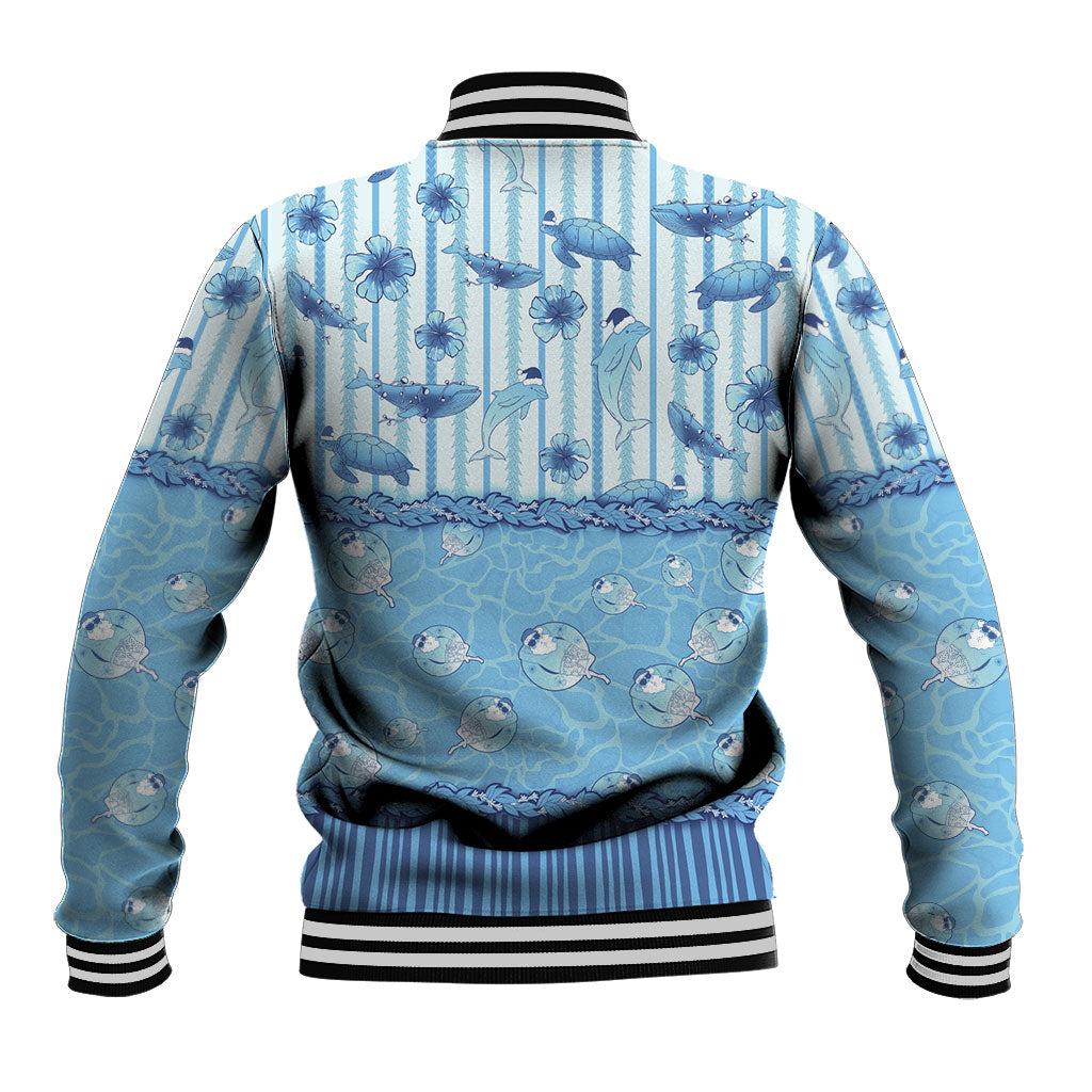 Hawaii Christmas In July Baseball Jacket Sky Blue Mele Kalikimaka Sea Animals