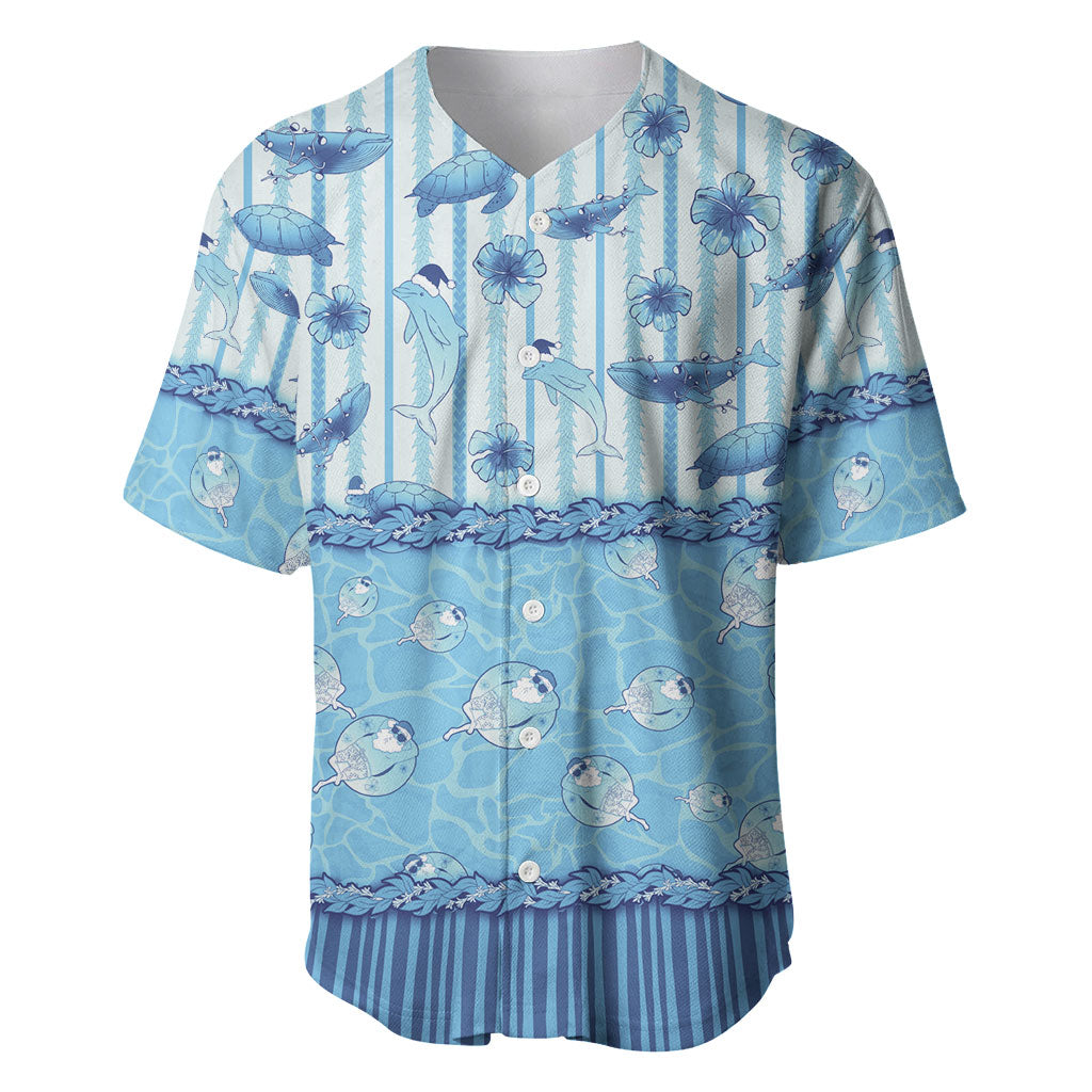 Hawaii Christmas In July Baseball Jersey Sky Blue Mele Kalikimaka Sea Animals DT05 Blue - Polynesian Pride