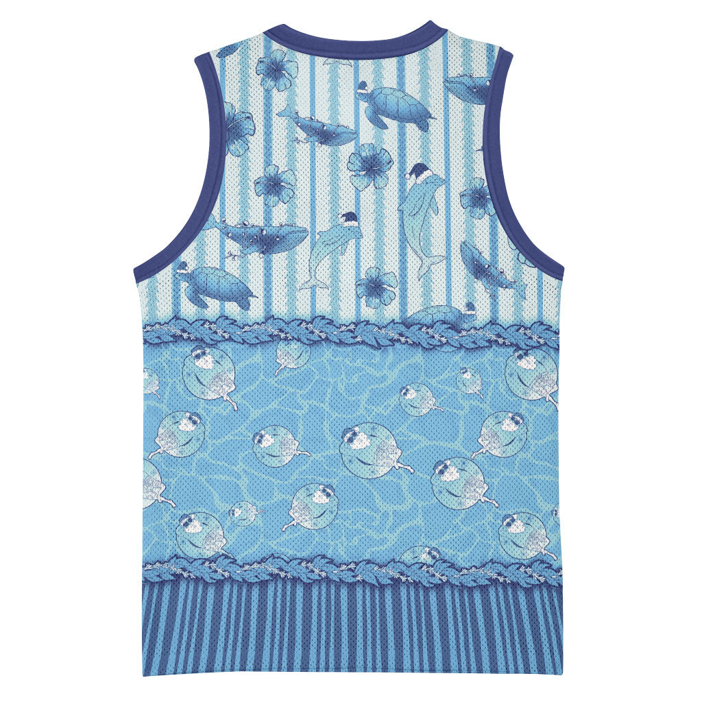 Hawaii Christmas In July Basketball Jersey Sky Blue Mele Kalikimaka Sea Animals