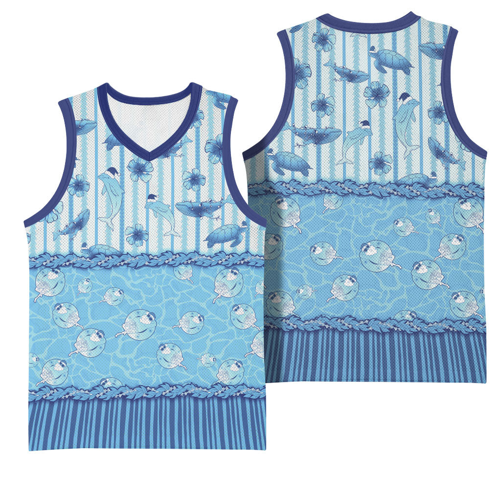 Hawaii Christmas In July Basketball Jersey Sky Blue Mele Kalikimaka Sea Animals