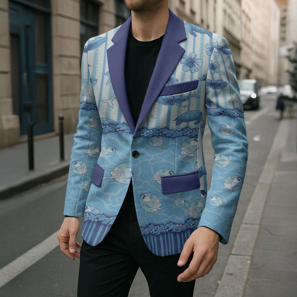 Hawaii Christmas In July Blazer Sky Blue Mele Kalikimaka Sea Animals