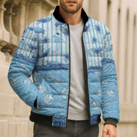 Hawaii Christmas In July Bomber Puffer Jacket Sky Blue Mele Kalikimaka Sea Animals