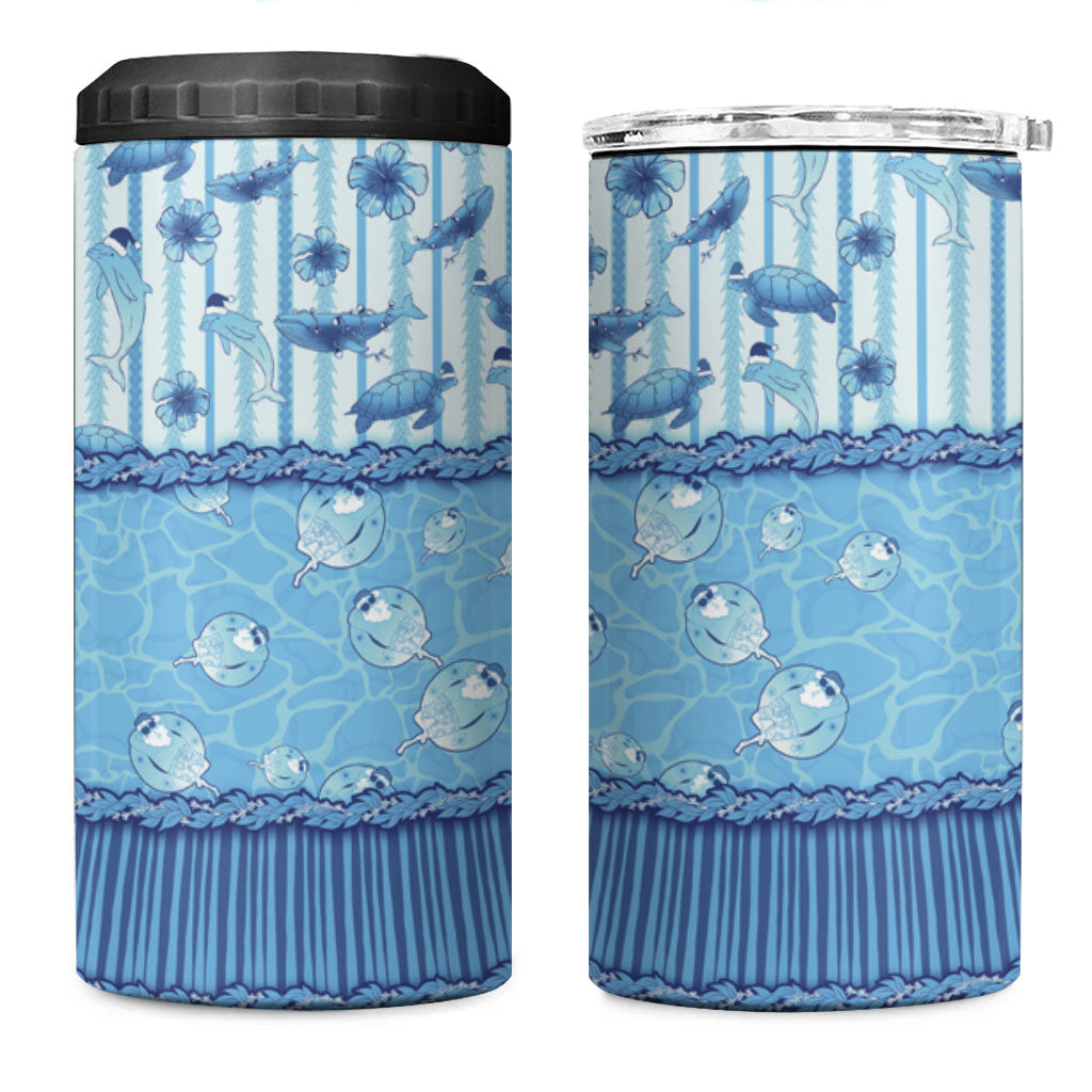 Hawaii Christmas In July 4 in 1 Can Cooler Tumbler Sky Blue Mele Kalikimaka Sea Animals