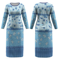 Hawaii Christmas In July Couples Matching Long Sleeve Bodycon Dress and Hawaiian Shirt Sky Blue Mele Kalikimaka Sea Animals DT05 - Polynesian Pride