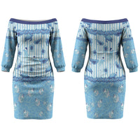 Hawaii Christmas In July Couples Matching Off The Shoulder Long Sleeve Dress and Hawaiian Shirt Sky Blue Mele Kalikimaka Sea Animals DT05 - Polynesian Pride