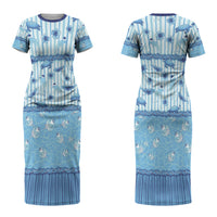 Hawaii Christmas In July Couples Matching Short Sleeve Bodycon Dress and Hawaiian Shirt Sky Blue Mele Kalikimaka Sea Animals DT05 - Polynesian Pride